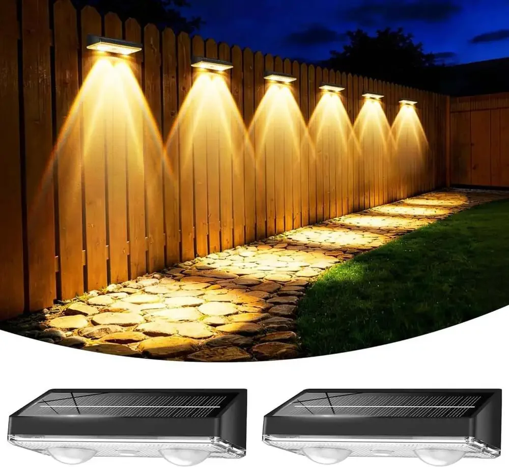 Solar Fence Lights Outdoor 85LM 2 Pack RGB Color Modes Waterproof Dusk to Dawn